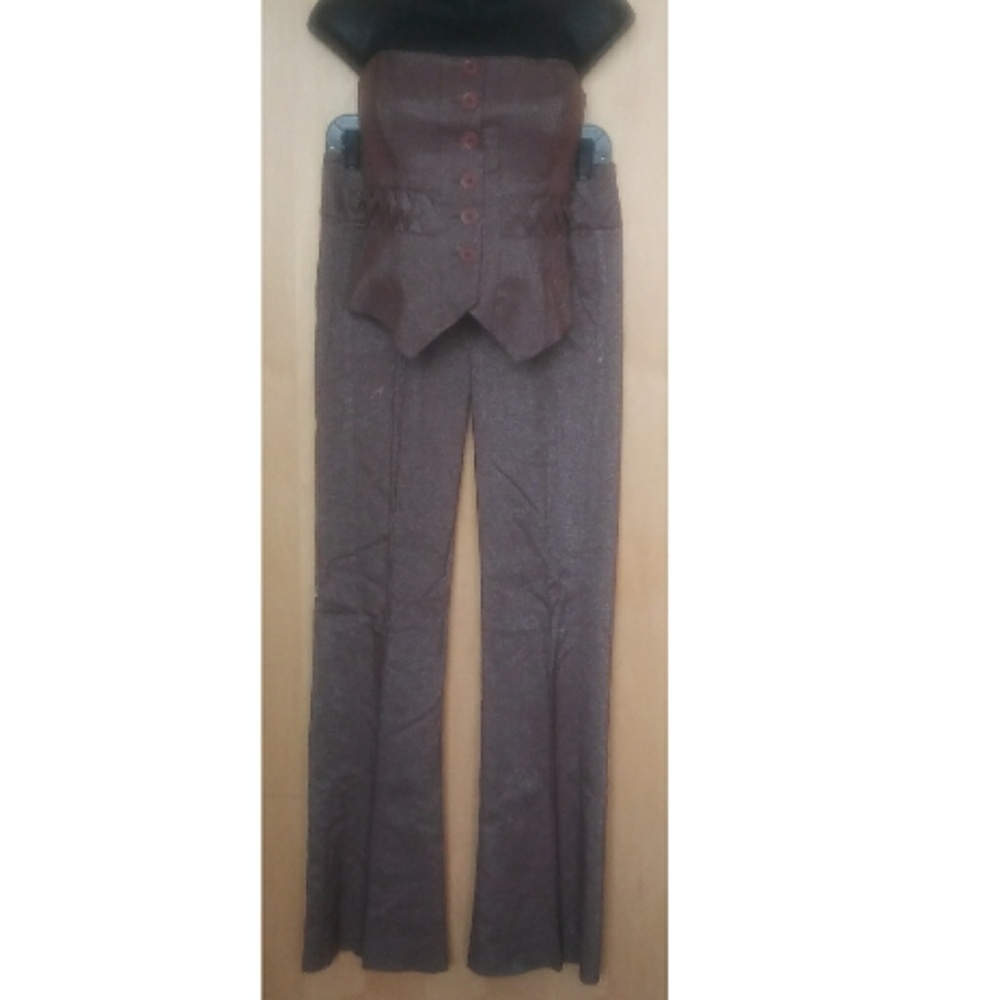 copper bling shimmer bebe bustier slacks set